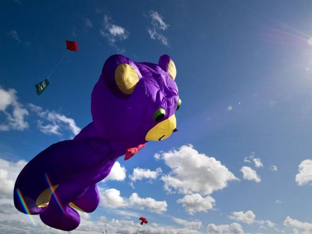 A giant teddy bear kite flies at the 25th annual Bristol International Kite Festival on the Ashton Court Estate near Bristol.