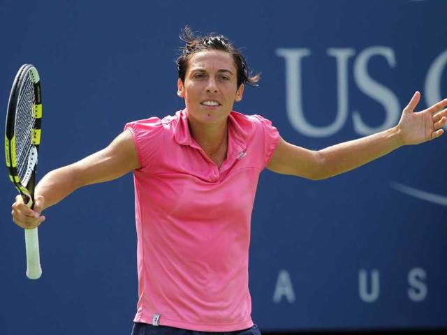 Francesca Schiavone of Italy reacts against Anastasia Pavlyuchenkova of Russia during Day Eight of the 2011 US Open at the USTA Billie Jean King National Tennis Centerin New York City.