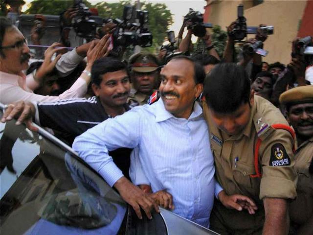 Former Karnataka minister G Janardhana Reddy being taken to Chanchalguda central prison in Hyderabad. PTI