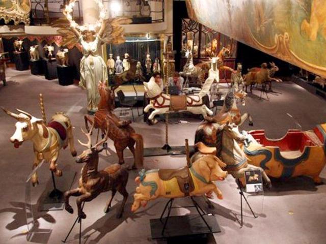 A picture at Cornette Saint-Cyr auction house in Paris, shows painted and wooden animals taking part of roundabouts, displayed prior to the auction "Chefs-d'Oeuvre de l'Art Forain" which will take place on September 28 and 29.