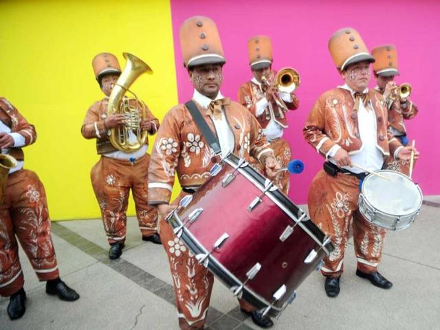 A band performs during the inauguration of the gastronomic fair 'Mistura' in Lima.