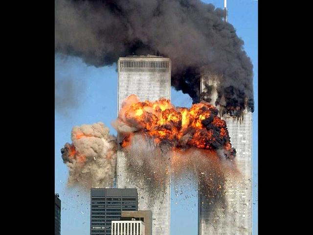 Hijacked United Airlines Flight 175 from Boston crashes into the south tower of the World Trade Center and explodes at 9:03 am on September 11, 2001 in New York City. File Photo