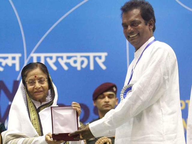 President Pratibha Patil presents Best Actor Award to Salim Kumar during the 58th National Film Awards Function in New Delhi.