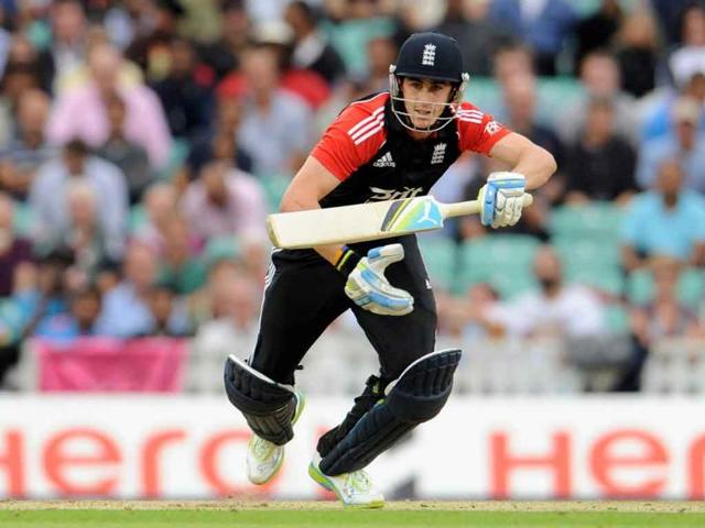 Craig Kieswetter sets off for a run after playing a shot during the third one-day international cricket match against India at the Oval cricket ground in London.