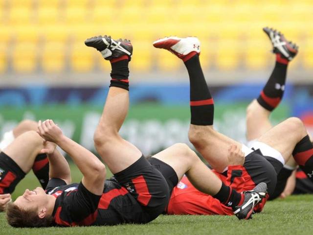 Wales players warm up as they take part in the captains run at the Wellington Regional Stadium in preparation for the 2011 Rugby World Cup.