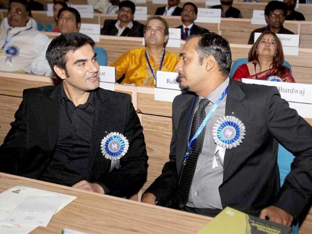 Dabangg producer Arbaaz Khan and director Abhinav Kashyap during the 58th National Film Awards function. (PTI)