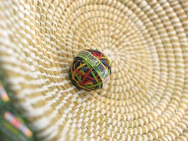 A ball out of rubber bands made in Sri Lanka is on displayin Dortmund, western Germany, during the "Fair 2011" a exibition for fair trade.