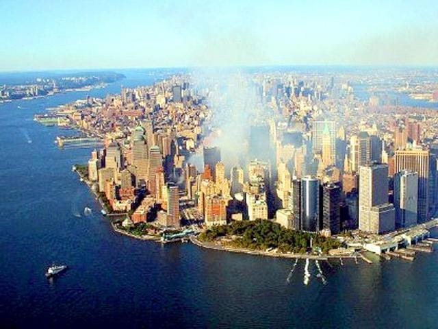 Smouldering wreckage of the World Trade Center twin towers on 18 September 2001. The twin towers were attacked by terrorists using hijacked airliners on 11 September. File photo