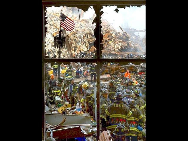 Shattered window frames from the devastation that was once the World Trade Center in New York City on 11 September 2001. File photo