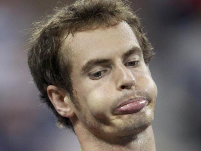 Andy Murray of Britain reacts during his match against Rafael Nadal of Spain in the semi-finals at the US Open tennis tournament in New York.