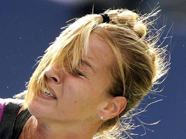 Irina Falconi from the United States plays against Dominika Cibulkova from Slovakia during their women's US Open 2011 match at the USTA Billie Jean King National Tennis Center in New York.