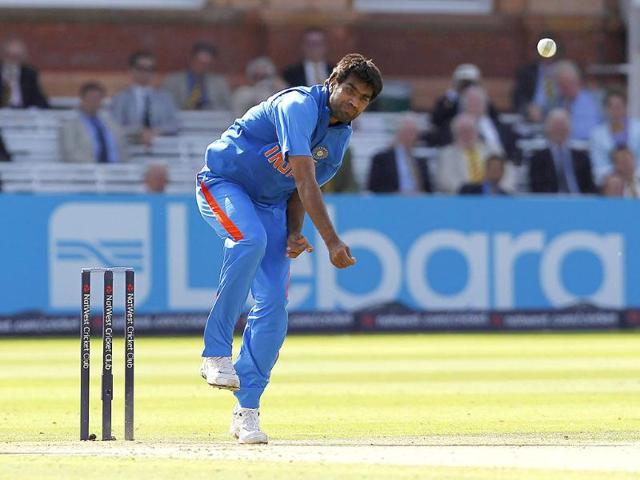 India's Munaf Patel delivers a ball during the fourth One Day International (ODI) cricket match between England and India at Lord's cricket ground in London.