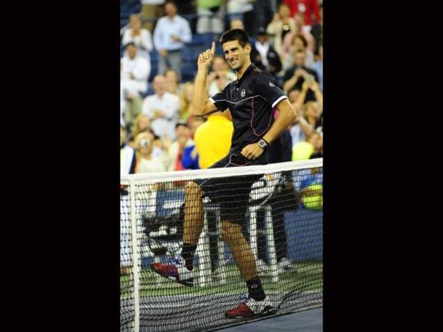 Djoker did a jig on the court to celebrate his straight sets, 6-4, 6-4, 6-2, win over Nikolay Davydenko for his clash in round 4.