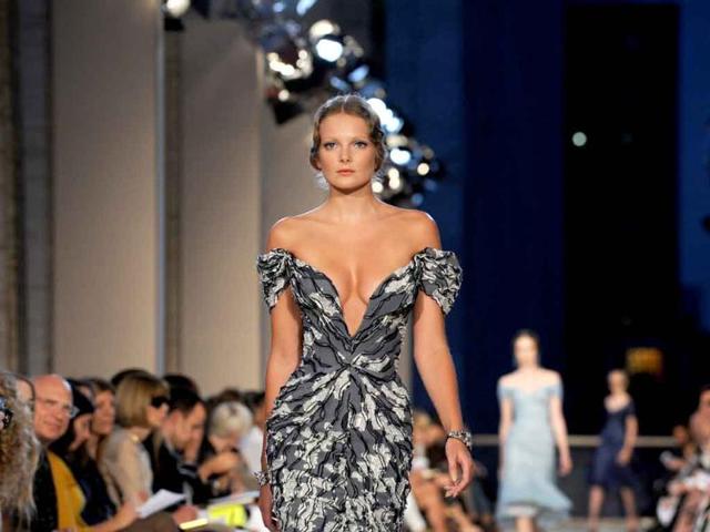 A model presents the Zac Posen Spring 2012 collection during the fashion week in New York.