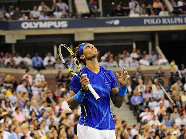 Nadal reacts to losing a point to Novak Djokovic during the men's US Open 2011 final at the USTA Billie Jean King National Tennis Center in New York.
