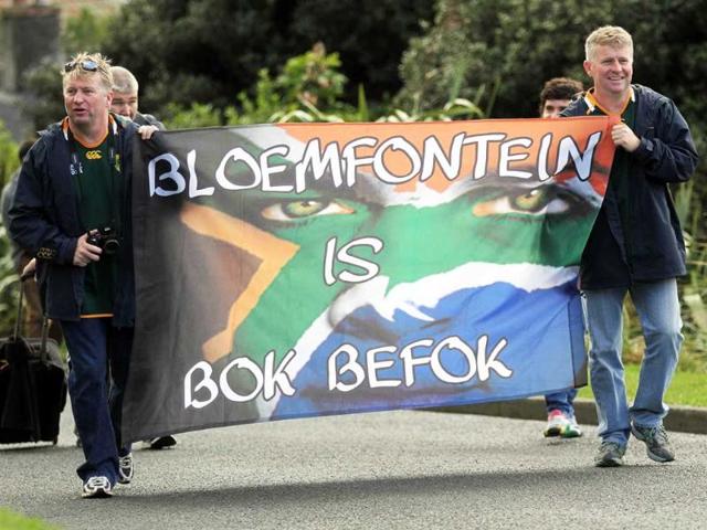 Springbok fans attend a public training session for the team in preparation for the 2011 Rugby World Cup at Rugby League Park in Wellington.