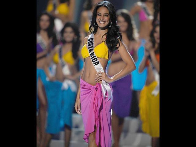 Miss Costa Rica 2011, Johanna Solano, is all smiles during the swimsuit competition of the 60th annual Miss Universe beauty pageant.