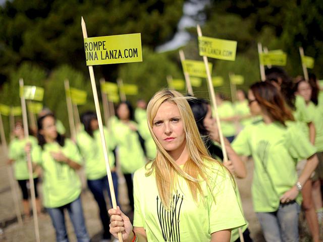 Animal-rights activists stage a protest in the central Spanish town of Tordesillas two days before the "Toro de la Vega festival."