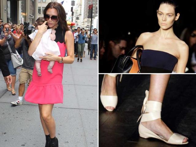 Victoria Beckham can multi-task and how! What with baby Harper Seven and the New York Fashion Week Fall Collection, the super-mom clearly has her hands full, literally. But she's managed to pull it off, once again.