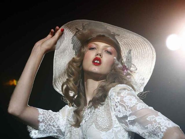 A model presents a creation from the Anna Sui Spring/Summer 2012 collection during New York Fashion Week.