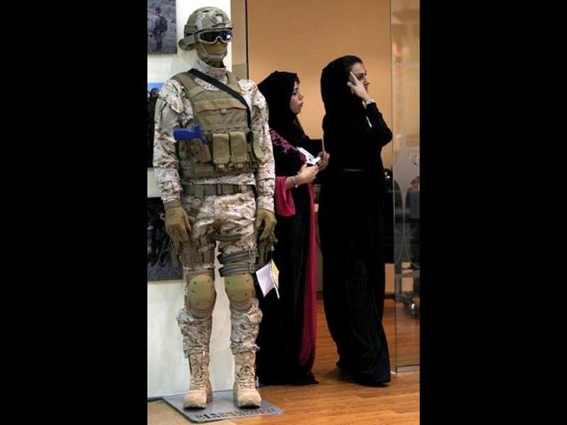 Emirati women attend the first day of 17th Abu Dhabi International Hunting and Equestrian exhibition (ADIHEX).