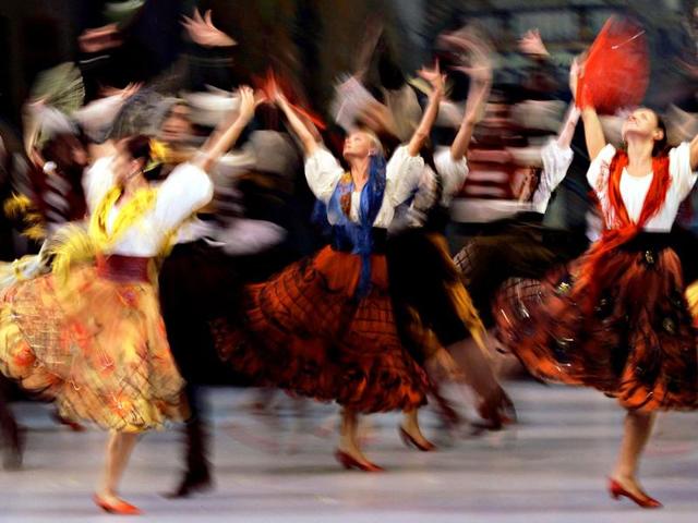 Dancers from the Mariinsky Ballet of St Petersburg perform during a dress rehearsal of the ballet "Don Quixote" at the Esplanade theatre in Singapore. 