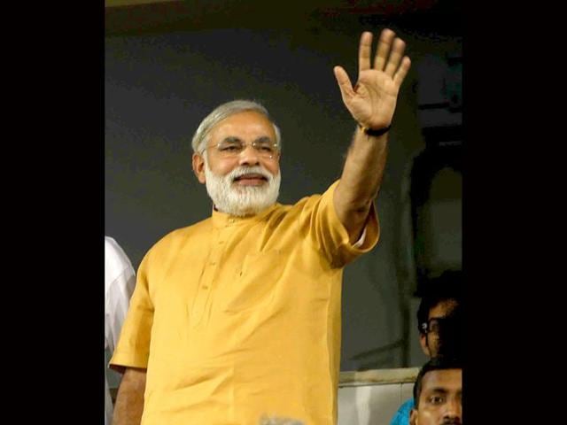 Gujrat chief minister Narendra Modi during anti terrorism rally at Shanmukhanand. HT Photo BY Rajanish Kakade