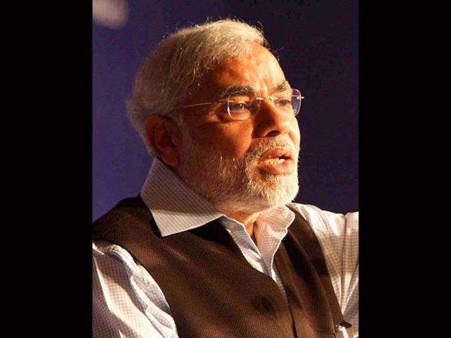 Gujarat chief minister Narendra Modi speaks at India Economic Summit in New Delhi. HT Photo Arvind Yadav