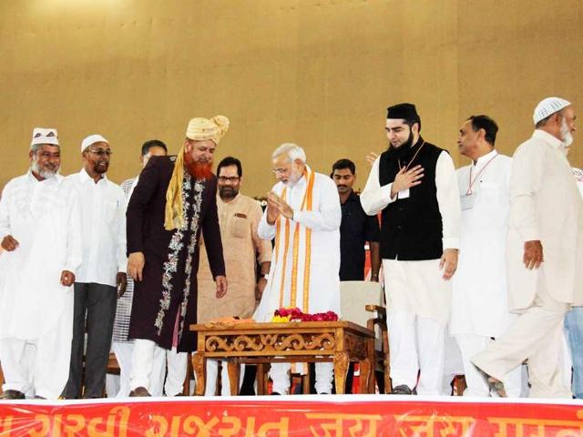 Well wishers meet Narendra Modi at the venue of the fast.