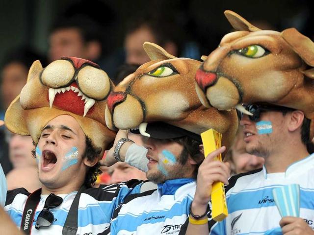 Argentina fans cheer during the 2011 Rugby World Cup pool B match Argentina vs Romania at the Rugby Park stadium in Invercargill.