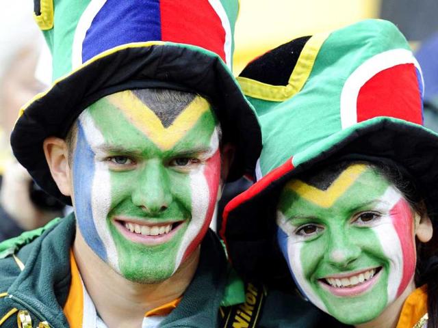 Fans attend the 2011 Rugby World Cup pool D match Fiji vs South Africa at Wellington Regional Stadium.