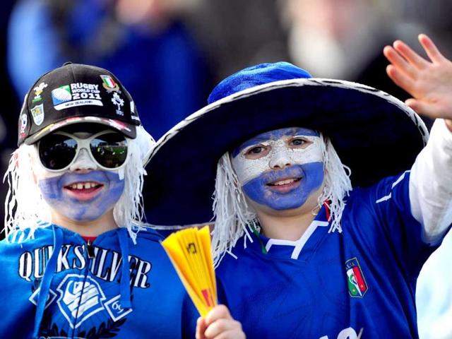 Argentina fans wave before the 2011 Rugby World Cup pool B match Argentina vs Romania at Rugby Park in Invercargill.