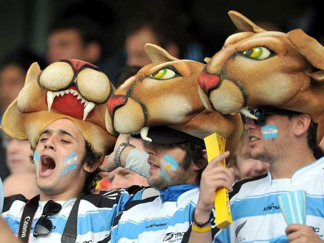 Argentina fans cheer during the 2011 Rugby World Cup pool B match Argentina vs Romania at the Rugby Park stadium in Invercargill.
