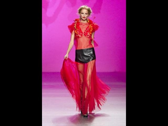 A model displays an Spring/Summer design by Francis Montesinos during the Pasarela Cibeles fashion show in Madrid