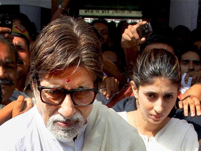 Actor Amitabh Bachchan with daughter Shweta Nanda comes out of AIIMS after meeting MP Amar Singh in New Delhi.