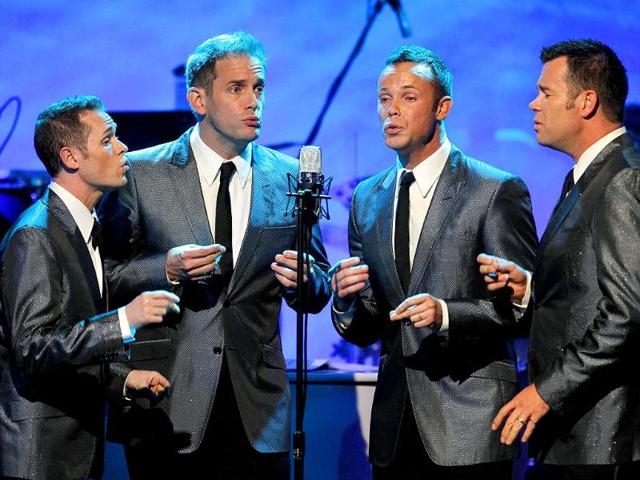 Members of Australian pop vocal group "Human Nature' perform at the Society of Singers annual dinner in Beverly Hills, California.