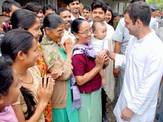 Congress general secretary Rahul Gandhi meets earthquake effected people during his visit to Lumsay in Gangtok.