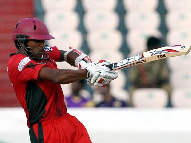 Ruhunu Eleven batsman Chandimal bats during the Champions League T20 match between Leicestershire Foxes and Ruhunu Eleven at Rajiv Gandhi International Cricket stadium at Hyderabad.