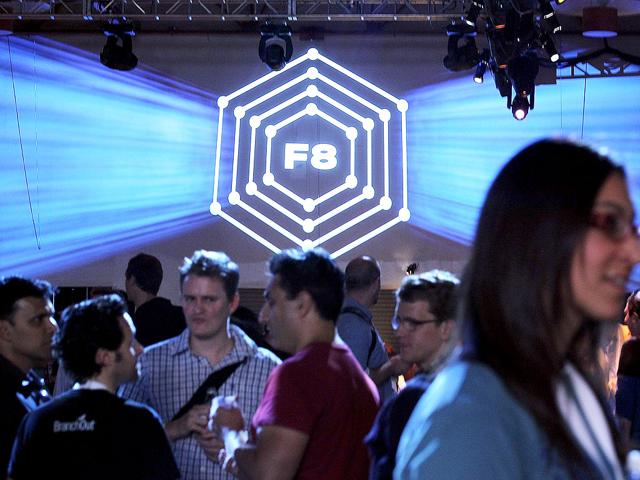 Attendees mingle during the Facebook f8 conference in San Francisco, California.