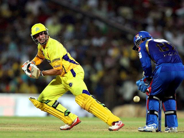 Chennai Super Kings' Mike Hussey bats during their CLT20 match against Mumbai Indians at Chidambaram Stadium in Chennai.