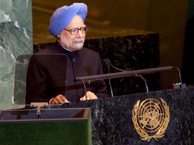 PM Manmohan Singh speaks at the United Nations General Assembly at UN headquarters.