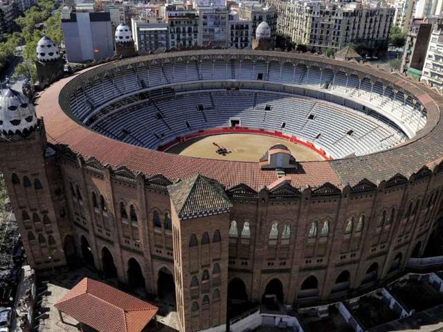 A general view of the 'La Monumental' bullfighting arena in Barcelona. Top matadors will perform in Barcelona's Monumental arena for the last time on Sunday before a ban against the centuries-old blood sport comes into effect in Spain's northeastern Catalonia region.