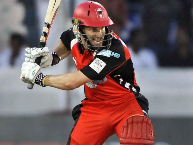 South Australia batsman Michael Klinger plays a shot against Warriors during the Champions League Twenty20 cricket match in Hyderabad.