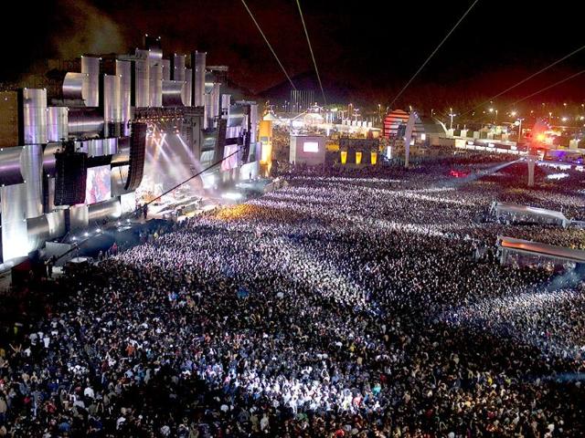 Fans cheer as Slipknot performs during the Rock in Rio music festival in Rio de Janeiro, Brazil.