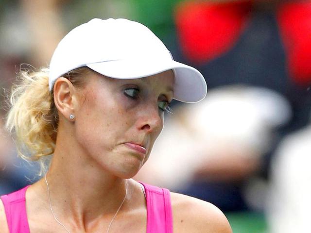 Anastasia Rodionova of Australia reacts during her match against Ana Ivanovic of Serbia at the Pan Pacific Open tennis tournament in Tokyo.