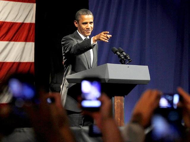 US President Barack Obama participates in an election campaign rally at the House of Blues in Los Angeles.