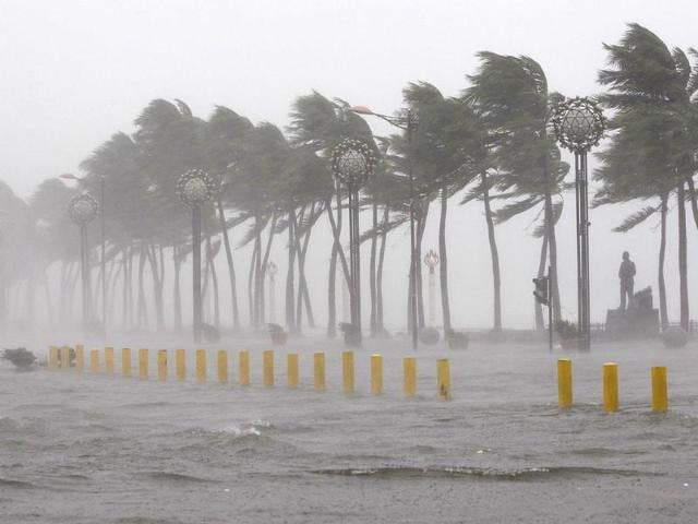 The main street of Roxas boulevard is seen submerged under flood waters in metro Manila after Typhoon Nesat, locally known as Pedring, hit the capital.