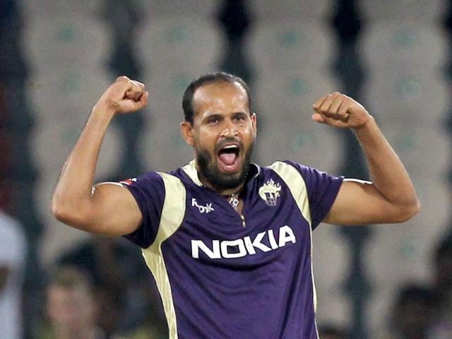 KKR bowler Balaji celebrates the wicket of Redback's batsman Harris during the Champions League match between Kolkata Knight Riders and South Australian Redbacks.