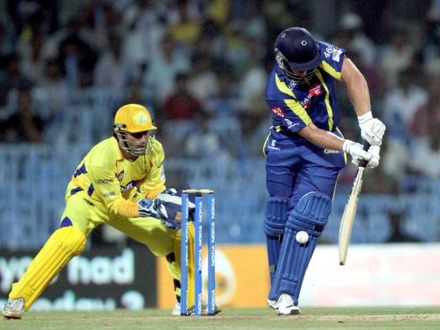 Cape Cobras' Richard Levi LBW by R Ashwin during the CLT20 match between Chennai Super Kings and Cape Cobras at Chidambaram Stadium in Chennai.