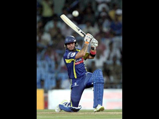 Cape Cobras' Herschelle Gibbs bats during the CLT20 match between Chennai Super Kings and Cape Cobras at Chidambaram Stadium in Chennai.